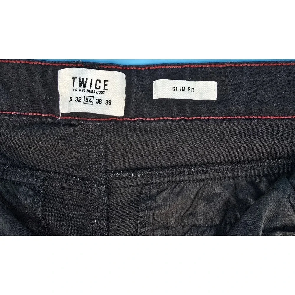 Twice Cargo Pants Men‎ Sz 34 Black Slim Fit Jogger Stretch Utility Grunge Skater